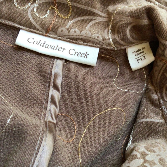 coldwater creek womens embroidered jacket brown size 12P casual boho earthy glam - Picture 9 of 11
